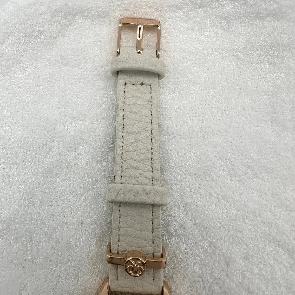 Nine West Women's Rose Gold-Tone Quartz Watch White Leather Strap